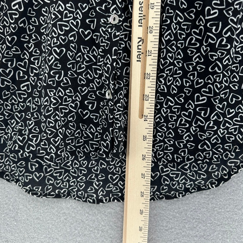 Y2K Daniel Rainn Button Down Blouse Heart AOP Monochrome Women S Preppy Paris - Picture 5 of 8